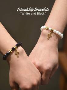 2pcs Cross Friendship Bracelets For Women, Glass Beads Cross Pendant Sideways Cross Bracelet For Best Friend Grandma Mom Sister Daughter - View 10