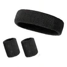 Set de 3 diademas/muñequeras para hombres y mujeres - Bandas de sudor de tela de rizo que absorben la humedad al 125% para tenis, baloncesto, correr, gimnasio, entrenamiento, de unicolor casual de nailon para Navidad