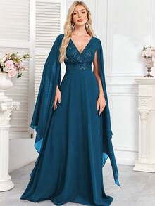 CEILIM Đầm maxi sang trọng đính hoa, hạt cườm và sequin, thắt eo và đuôi cá, kiểu dáng thanh lịch, thích hợp cho tiệc cưới, lễ tốt nghiệp và các dịp trang trọng khác vào mùa xuân. - Màu xanh ngọc - Xem 5