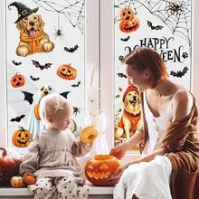 9 Sheets Halloween Dog Window Clings Ghost Pumpkin Bat Window Stickers Double-Sided Glass Decals For Home Classroom Office Party Decoration