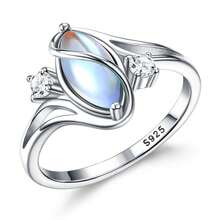 1pc 925 Sterling Silver 2.7g Moonstone Ring, Cubic Zirconia Accented Statement Ring For Women