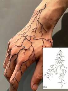 2pcs/1pc Lightning Bolt Waterproof Long-Lasting Temporary Tattoo On Back Of Hand, Intricate Vein Shape Design, Easy To Apply, Suitable For Neck, Arm, Leg, Back, Unisex