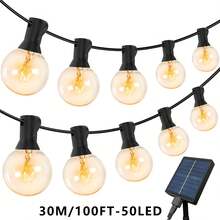 G40 Outdoor Solar String Lights 100 Ft Outdoor Solar String Lights With 50 LED Shatterproof Bulbs, Dimmable And Timer, 8 Light Modes, G40 Waterproof Solar String Lights For Outdoor Backyard Party Decorations - Warm Lighting - View 12