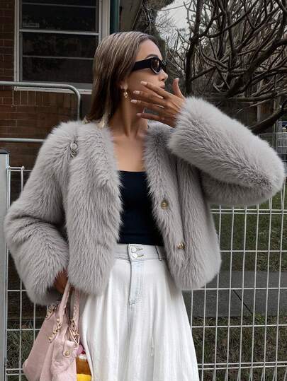 Livesso 女士纯色短款夹克，时尚通勤，秋冬