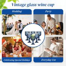 Wine Glasses Drinking Water Goblets Set Of 6 Vintage Colored Ring Flower Glassware ,10 Ounces Sunflower Stemmed Cups For Wedding Party Bars Restaurants - Màu xanh lam - Xem 4