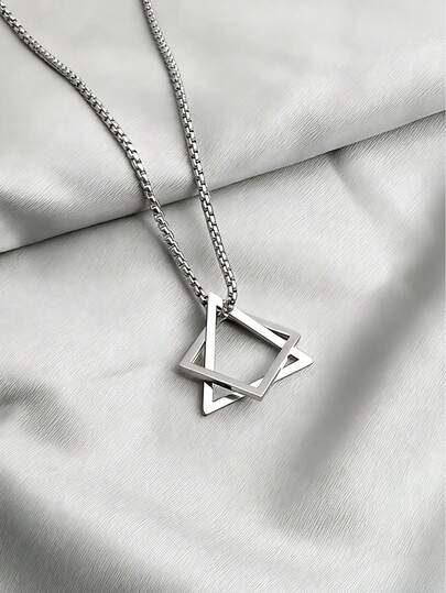 1pc Simple Stainless Steel Hollow Out Geometric Design Men's Necklace
