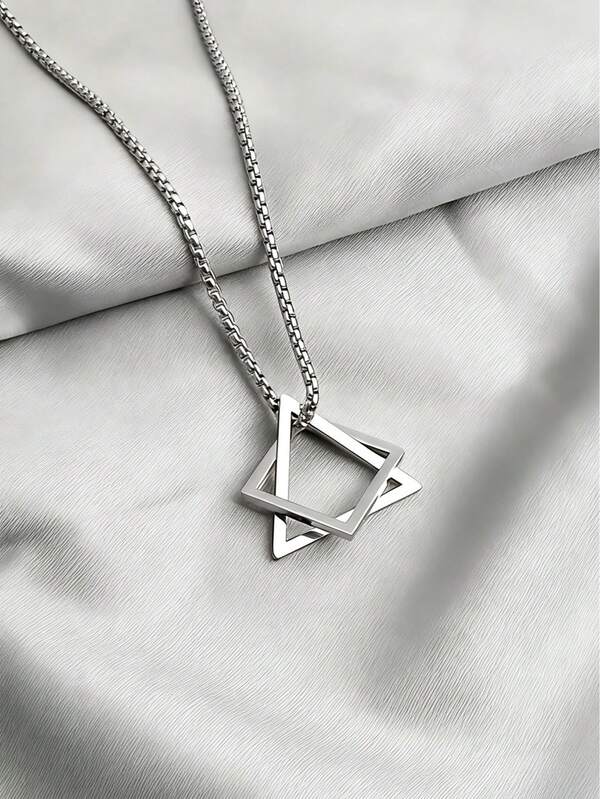 1pc Simple Stainless Steel Hollow Out Geometric Design Men's Necklace