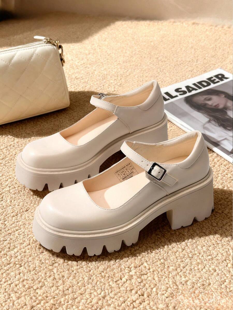 Women's Mary Janes Shoes For Women, Platform Dress Low Heel Chunky Pumps Round Toe Ankle Strap Pumps Shoes Oxfords - 米色 - 查看 1