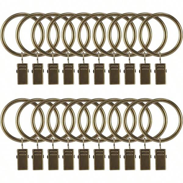 Goowin 40 Pcs Curtain Hooks, 1.5 Inch Curtain Rings, Rustproof Curtain Rings With Clips, Metal Solid Curtain Clips With Rings, Decorative Vintage Curtain Hooks Drapes, Black