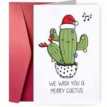 圣诞仙人掌贺卡带信封，独特有趣的节日贺卡，“我们祝你仙人掌快乐”设计，适合朋友、家人和同事，庆祝圣诞节和新年 - 彩色 - 查看 12