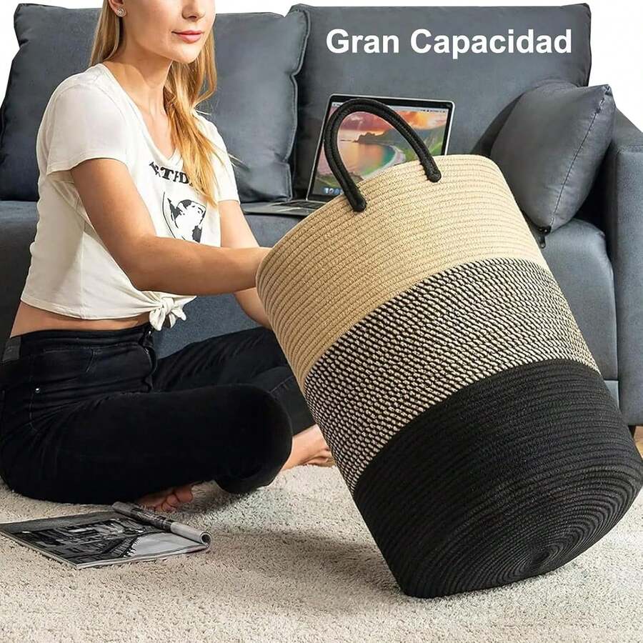 2PCS Cestos para Ropa Sucia XL - 58L Lavandería Plegable, Organización Hogar, Cestos para la Colada con de Cuerda, Cestos para Dormitorio, Baños, Sala para Organizar Ropa o Juguetes - 1 unidad 70 L Negro - Ver 1