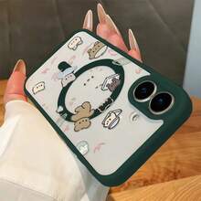 Cute Kawaii Bear Pattern Phone Case, Fashionable Soft Design, Suitable For IPhone 17 16 Pro Max 15 Plus 14 13 12 11, Fashionable Phone Case, IPod Phone Case Cute Style, Bear Phone Case, Soft Phone Case, Cute Cherry Phone Case, Simple Phone Case, Girl Phone Case, Stand Phone Case, Cute Phone Case, Cute Phone Case, Cool Phone Case, Fashion Accessories, Daily Use Case, Playful Style, Cute Design, Durable Shell, UV Printing, Bear Shape Shell, Cherry Print, Fashion Enthusiast - 綠色 - 查看 2