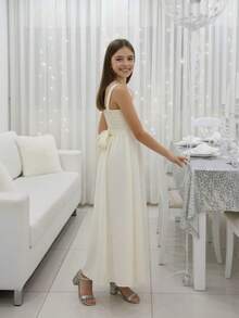Women's Children's Youth Long Classic Crepe Larissa Strap  Dress - 離開 - 查看 2