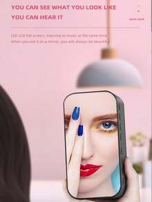 AKKHOO 无线蓝牙音箱带镜面显示，卡槽闹钟，手机支架，实时温度显示，双闹钟模式，多功能蓝牙音箱 - 黑色 - 查看 10