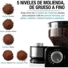 CASA LITUS Molino de Café Eléctrico Profesional 200gr, Moledor de Café en Grano 18 Niveles de Molienda: Espresso, Prensa Francesa, Cafetera, Cafetera Italiana (Moka), Cuchillas de Acero Inoxidable - 1 - Ver 1
