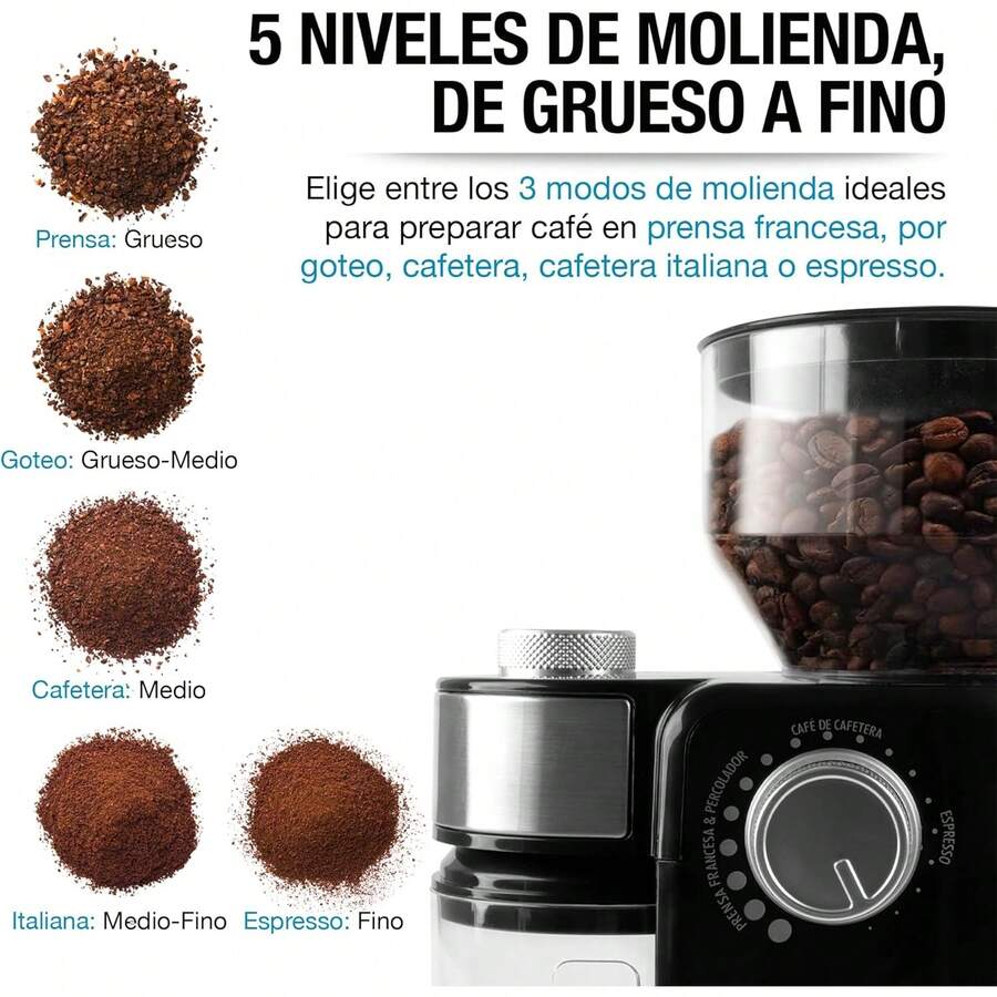 CASA LITUS Molino de Café Eléctrico Profesional 200gr, Moledor de Café en Grano 18 Niveles de Molienda: Espresso, Prensa Francesa, Cafetera, Cafetera Italiana (Moka), Cuchillas de Acero Inoxidable - 1 - Ver 1