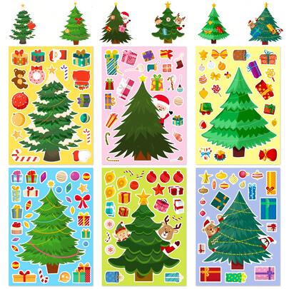 6pcs Christmas Tree Expression Stickers, DIY Christmas Gift Wreath Candy Cane Santa Claus Stickers, Tree Graffiti Stickers, Waterproof Vinyl Material, Suitable For Gift Wrapping, Notebook Decoration, Gift Customization, Winter Halloween Christmas Party Crafts Or Teenager Adult Back To School Season
