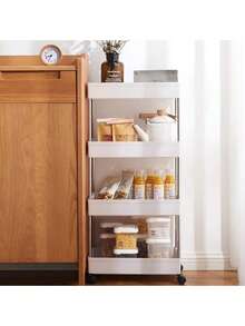 عربة متعددة الوظائف، عربة تخزين رفيعة جداً مع تصريف فارغ، عربة تخزين نحيفة، رف ضيق (العرض 12 سم)، رف تخزين للحمام والمطبخ وغرفة الغسيل، منظم موفر للمساحة، رف أرضي متعدد الطبقات - مصنوع من الفولاذ المقاوم للصدأ والبلاستيك (يمكن استخدامه لغسل الخضروات)، مناسب للأماكن الضيقة