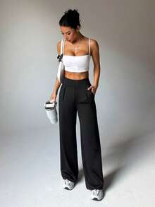 Women'S Casual Solid Color Wide Leg Sweatpants, Autumn/Winter Tights