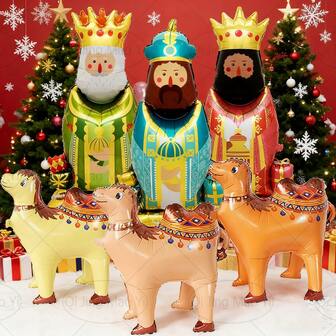 Set de 3 piezas Decoración temática del Día de los Reyes Magos y Día del Niño, incluye Rey Negro, Rey Amarillo, Rey Blanco, Camello Marrón, Camello Caramelo, Camello Verde, Estrella Dorada de 5 pulgadas, Luna Grande, adecuado para celebrar la Navidad, decoración de la fiesta del Día de los Reyes Magos, decoración de Reyes Magos, Estrella y Luna, decoración del Feliz Día de los Reyes Magos, prop de fotografía, regalo sorpresa para hijo/hija