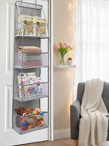 1 buc. Organizator de agățat peste ușă cu 4 straturi, Organizator de depozitare pentru agățat pe perete pentru cosmetice, Suport din plasă de mare capacitate cu buzunare transparente, Geantă de depozitare pentru agățat, pentru bucătărie, creșă, baie, dormitor, cămin, scutece pentru copii, jucării pentru copii. (4 straturi gri) - Gri - Vizualizare 2