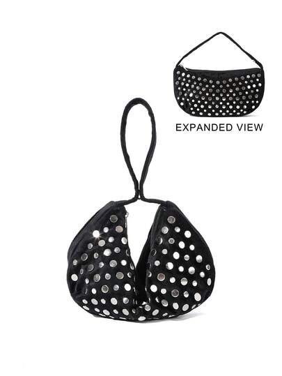 New Autumn/Winter Black Velvet Solid Color Elegant Fashion Studded Rivet Magnetic Handbag Clutch For Party, Wedding, Prom, Gathering