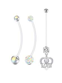 3 buc inel flexibil acrilic transparent pentru buric de sarcină, 14G personalizat, pandantiv, bijuterii pentru piercing de maternitate pentru burtă, inele pentru buric de maternitate 25/32/35/38 MM