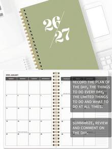 BUBU 1pc 2026-2027 Weekly & Monthly Planner Notebook, Spiral Bound Daily Schedule Academic Appointment Book, Productivity Organizer For Home, School And Office, A5 Size, Back To School Supplies - Green - View 5