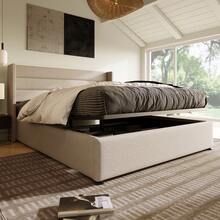 Storage Bed, Upholstered Bed, Hydraulic Double Bed 140x200cm, Wooden Slatted Base, Bed With Metal Slatted Base, Linen, Beige - Beige - View 1