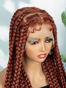 36inch Full Lace Knotless Box Braid Wig Square Based Wig With Baby Hair Braided Wigs For Women - Cam bẩn - Xem 7