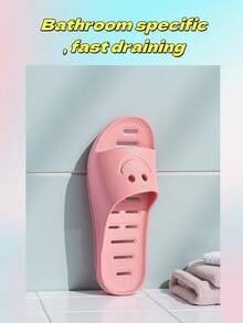 Women's Smiling Face House Slippers, Suitable For All Seasons, Indoor Home, Bathroom Use. Breathable Perforated, Quick-Drying, Lightweight, Anti-Bacterial, Odor-Resistant PVC Shower Slippers. Pink Massage Slippers, Soft & Comfortable, Arch Support, Summer Slides - Pink - View 2