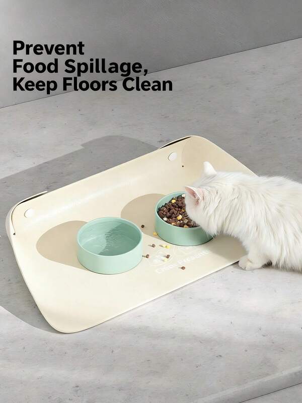 1pc Pet Food Mat, Leather Half-Enclosed Thickened Anti-Slip Waterproof Anti-Oil Stain Dog/Cat Feeding Mat, Prevent Spill, Anti-Slip, Waterproof, Easy To Clean Daily Pet Silicone Feeding Mat