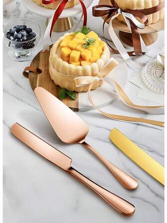 2 piezas Juego de cuchillo y espátula de estilo nórdico de 25 cm, herramientas de repostería, utensilios de acero inoxidable para tartas y pasteles, cortador de pizza, cubertería occidental, juego de regalo para el hogar, adecuado para ajustes de mesa de boda, mesas de fiesta de cumpleaños, regalos de inauguración de la casa, pastelerías y pizzerías