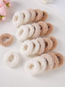 10个/套 女孩毛绒发圈，可爱多彩发绳，弹力发带，可用于扎马尾辫、丸子头，适合日常使用 - 彩色 - 查看 6