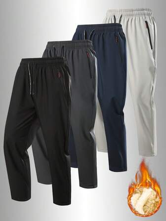 男士冬季休闲运动保暖长裤，腰部抽绳设计，两侧带拉链口袋。适合居家、跑步、运动等场合。