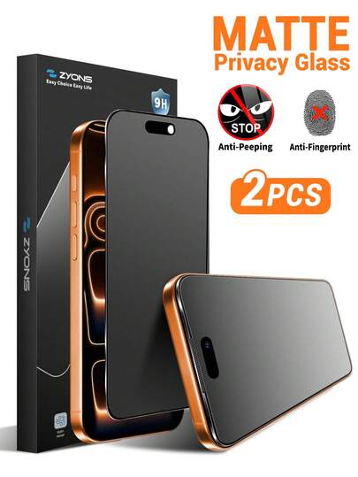 ZYONS 2pcs Matte Privacy Screen Protector, Tempered Glass Screen Protector, Phone Case Friendly, Full Screen Anti-Fingerprint, Waterproof, Anti-Scratch, Anti-Spy, Anti-Glare, Compatible With IPhone 16E 16 Pro Max 16 Pro 16 Plus 16 15 Pro Max 14 Pro Max 13 Mini 12 11 XS MAX XR 8 8Plus 7 Series