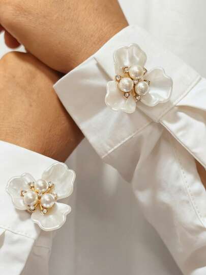 1 pieza/2 piezas Juego de botones de camisa, Juego de gemelos de perlas, Gemelos de clip de flor vintage, Adecuado para vestidos, bodas, ropa formal, decoración, accesorios de ropa, regalos y fiestas (forma de pétalo aleatoria)