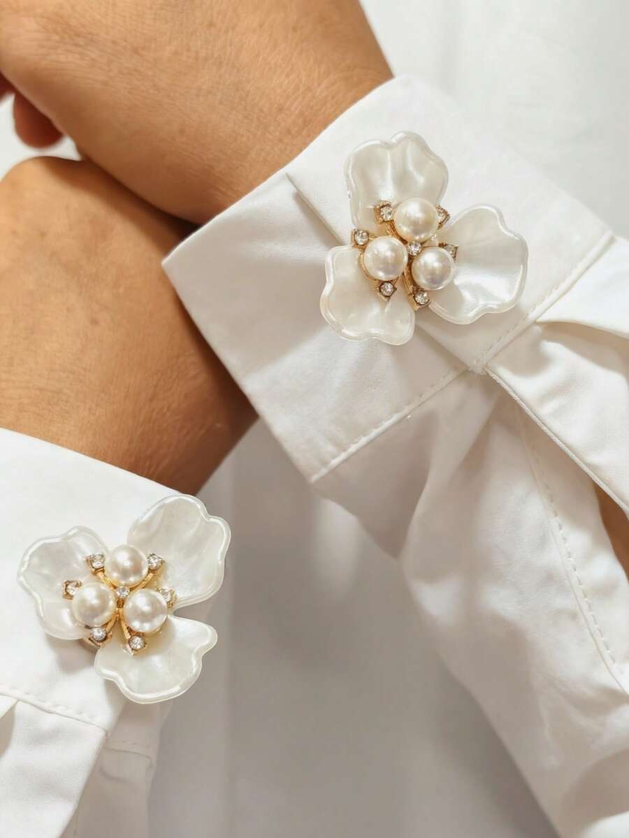 1pc/2pcs Button Cover For Shirt Pearl Cufflinks Covers Flower Vintage Sleeve Button Clip On Button For Dress Wedding Tux Decoration Button Clothing Accessories Gifts And Party(The Shape Of The Petals Is Random))