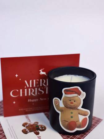 1 Pc Of Cute Gingerbread Man Glass Cup Candle, Scented Glass Bottle Candle, Handmade, Suitable For Home Bedroom Decoration Gift, Scented Candle, Interesting Christmas Gift, Suitable For Friends, Home Decoration, Room Decoration, Wedding Decoration, Table Decoration, Scented Gift.Candle,Sented Candle,Decorative Candle,Soy Candles,Bestfriend Gifts,Gift For Woman,Winter Gift,Candles Home Decoration.Candles, Christmas Decorations, Christmas Gifts