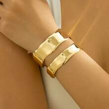 Wide Women's Bracelet, Contemporary And Elegant Design, 925 Silver And 18K Gold Plated, Minimalist Geometric Style - Vàng - Xem 2