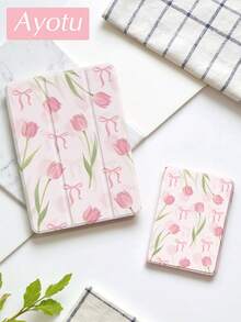 Ayotu Capa básica com estampa floral rosa de tulipas e laços, compatível com iPad de 10,2 polegadas (2021/2020, 9ª/8ª geração), Galaxy Tab A8 de 10,5 polegadas (2022), A9 de 8,7 polegadas e A7 de 10,4 polegadas, com compartimento para Apple Pencil e Kindle Paperwhite de 12ª geração (2024). Suporta função de ativação/desativação automática. Ideal para presentear em aniversários e festas de primavera. - Multicolorido - Ver 9