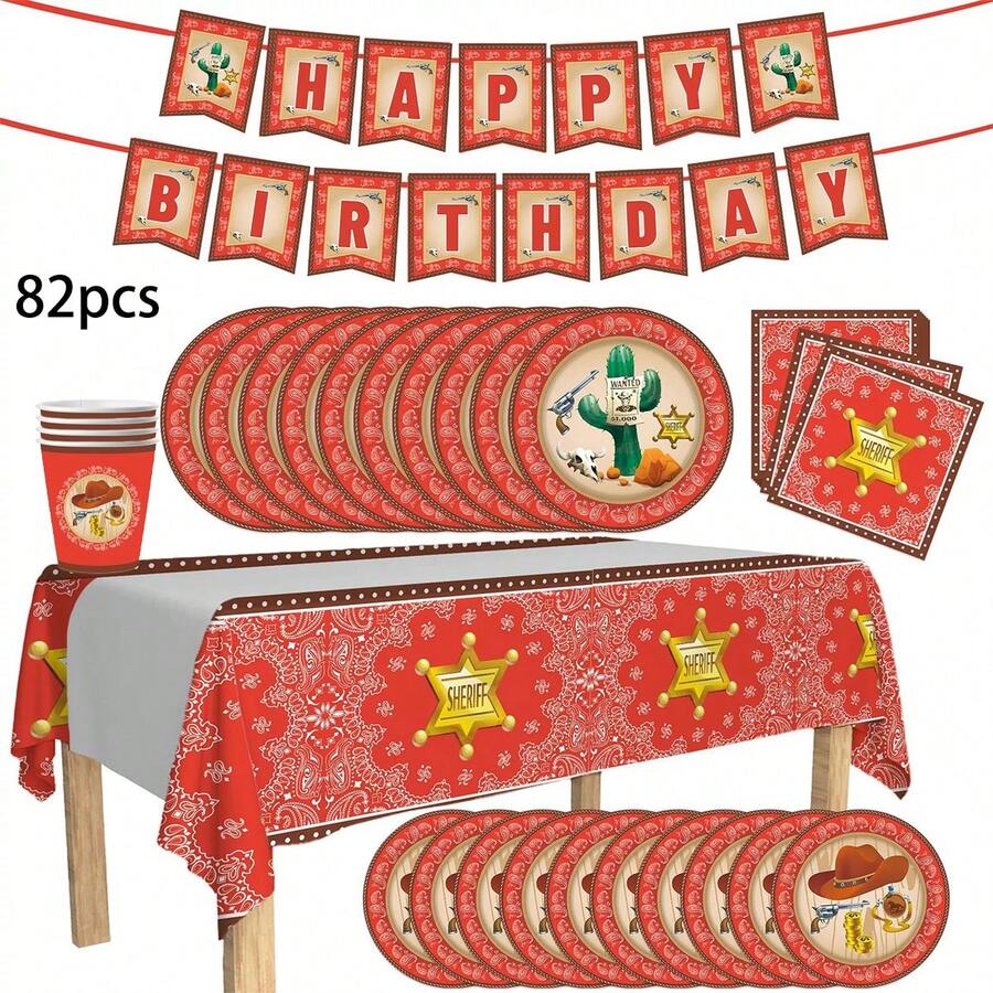 1 set de 80 articles jetables thème denim, comprenant des plateaux en papier de 9/7 pouces, des gobelets en papier de 9 onces, des serviettes, des nappes et des drapeaux surélevés. Très adapté pour les concerts, mariages, anniversaires, baby showers, pique-niques et barbecues. Plateau circulaire en papier jetable, parfait pour l'utilisation et la décoration de fête. - Multicolore - Voir 1