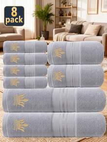 1 pieza/3 piezas/8 piezas Toalla de baño de algodón con bordado de línea dorada de estilo minimalista moderno, súper suave y grande, de secado rápido, sin pelusa, toalla de sauna, alta absorbencia, ligera y compacta, toalla de invitados, toalla de ducha de alta calidad y duradera, el mejor regalo para tu pareja, toalla de mano 34*34, toalla 34*75, toalla de baño 70*140 - Gris Claro - Ver 2