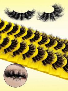 10 Pairs Soft, Fluffy & Natural 3D Mink False Eyelashes Makeup Set, Extension Lashes & Short Lashes - màu đen - Xem 11