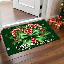Holiday Christmas Welcome Doormat With Sugar Cane And Holly Design - Low Pile, Machine Washable Flannel Mat, Suitable For Entrance, Living Room, Kitchen, And Laundry Room - Perfect Holiday Gift, Christmas Doormat - Black - View 10