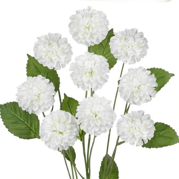 3 رؤوس كرنب اصطناعية، أزهار بيضاء مزخرفة مزيفة، سيقان أمهات - باقة صغيرة واقعية مع كرات بيضاء كبيرة وورود لترتيبات الزهور في حفل الزفاف وديكورات المنزل والحديقة والأحداث الخارجية