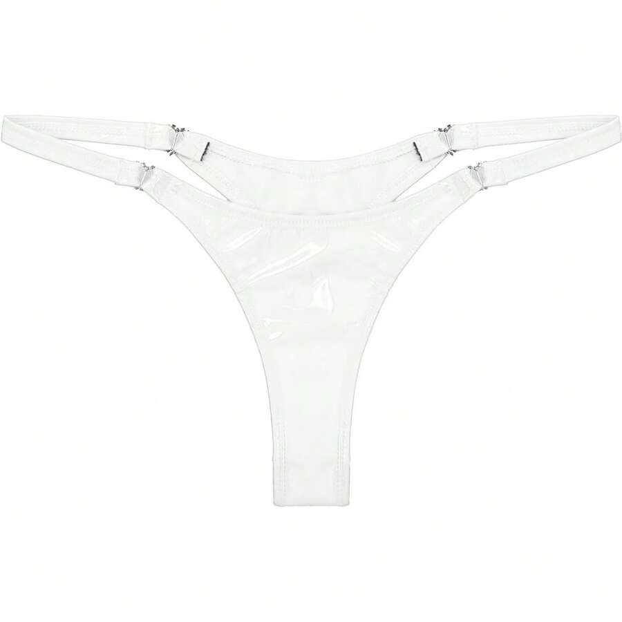 Womens  Metallic Micro Thongs Underwear Latex Panties Low Rise G-String Briefs Clubwear Womens Sexy Low Rise Micro Back G-String Thongs T-Back Tiny Panties Underwear Women's Metallic Shiny Low Rise G-String Thong Micro Panties Sexy Lingerie Underwear Clip Y Back Thong, Wet Look Thong G-String Thongs For Women Micro Thong Sexy Low Rise Leopard Print T-Back Thong Underwear Plus Size Women's Bikini - 白色 - 查看 1