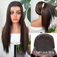 Halloween Christmas 13*4 Lace Front Wigs Straight Wigs With High Quality Synthetic Hair 28inch Highlight Wigs And Good Texture - 挑染棕色 - 查看 3