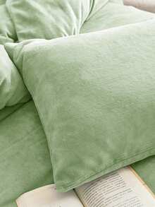 2件套Aqua秋冬加绒加厚水晶绒法兰绒枕套纯色日系简约纯色超柔透气简约时尚休闲日常生活四季学生宿舍枕套不含枕芯床上用品酒店家居用品TwinFullQueenKing - 淡綠 - 查看 2