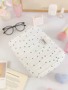 1Pc/Set Lace Fabric Polka Dot Decorate Stripped Pattern Fluffy And Soft Women Makeup Bag Travel Zipper Cosmetic Bag Storage Pouch Cute Toiletry Bag Large Capacity Make Up Organizer Makeup Bag Set Cosmetic Organizer Make Up Bag Travel Skincare Makeup Storage Bag With Handle Multifunctional Storage Bag Back To School Supplies Travel Essentials Cruise Essentials Dorm Essentials Birthday Gift Wedding Bridesmaid Gift Mom's Gift New Year's Gift - Multicolor - View 19